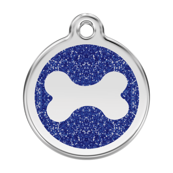 Médaille pour Chien Red Dingo Paillettes Os Bleu Foncé