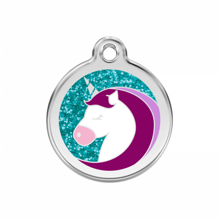 Médaille pour chien avec paillettes Licorne Turquoise MM