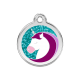 Médaille pour chien avec paillettes Licorne Turquoise MM
