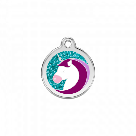 Médaille pour chien avec paillettes Licorne Turquoise PM